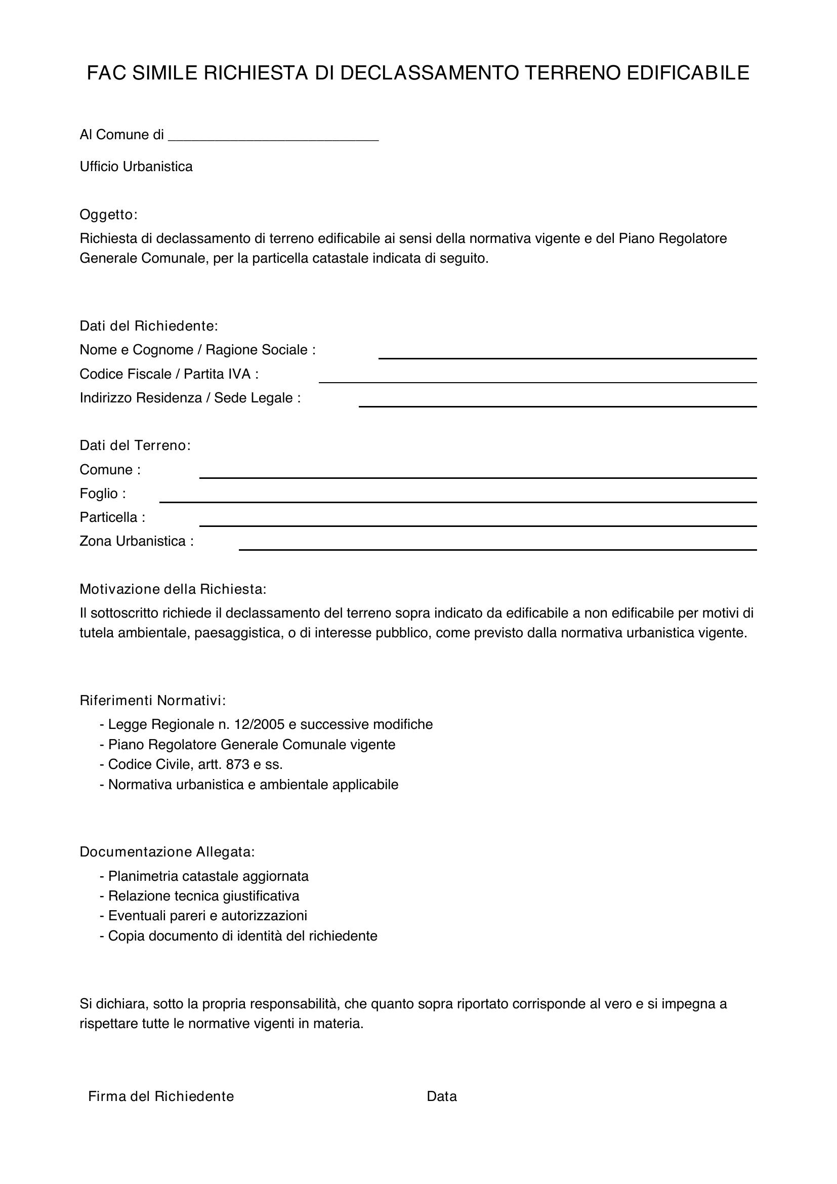 Fac Simile Richiesta Declassamento Terreno Edificabile