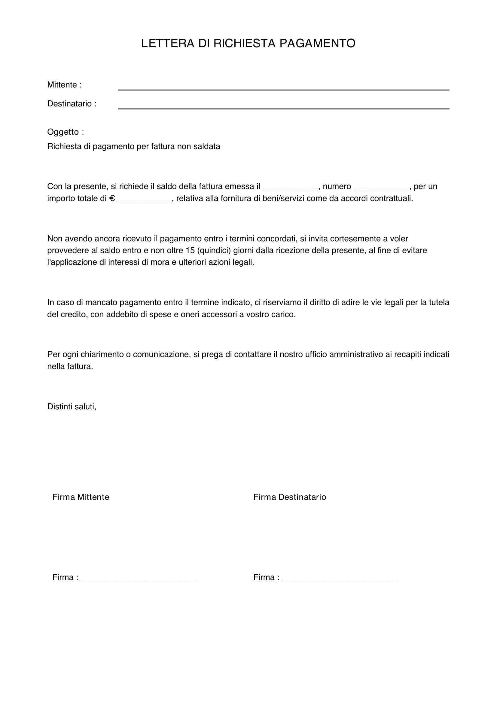 Lettera Richiesta Pagamento Rol
