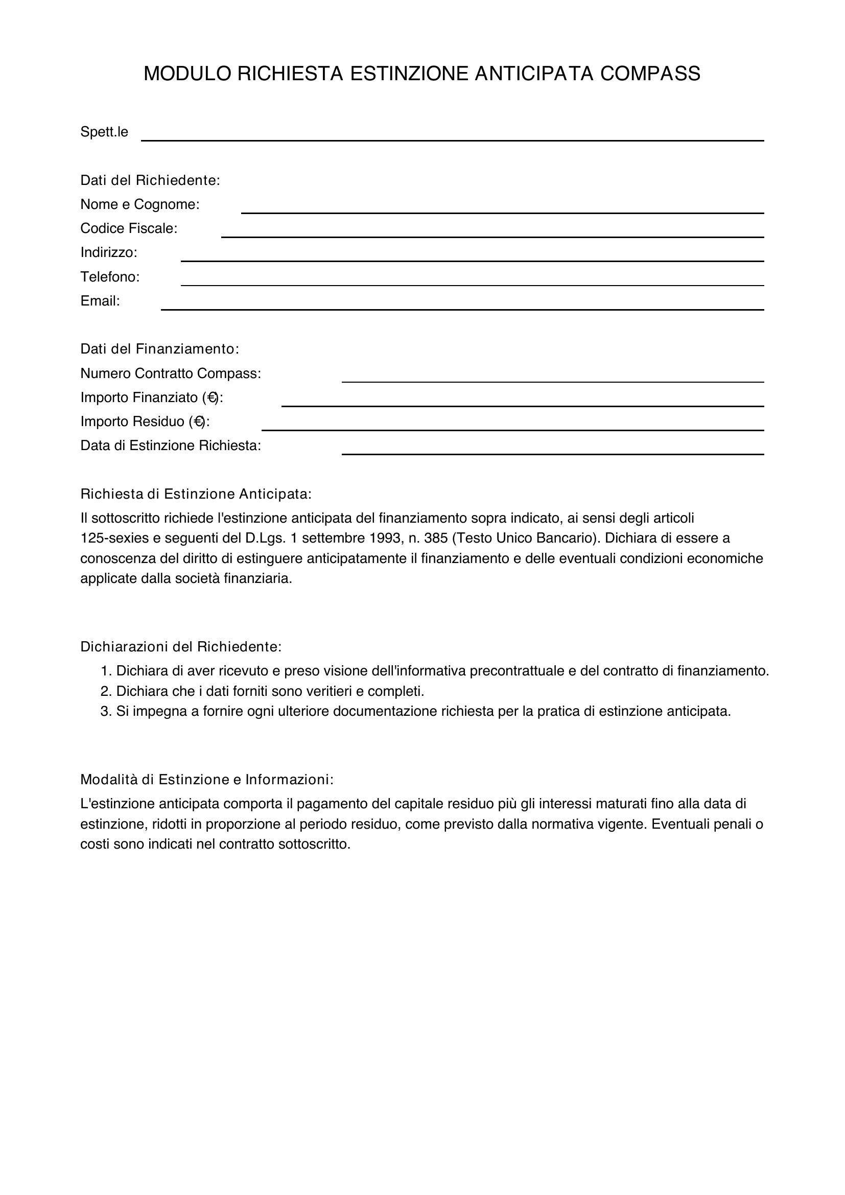 Modulo Richiesta Estinzione Anticipata Compass