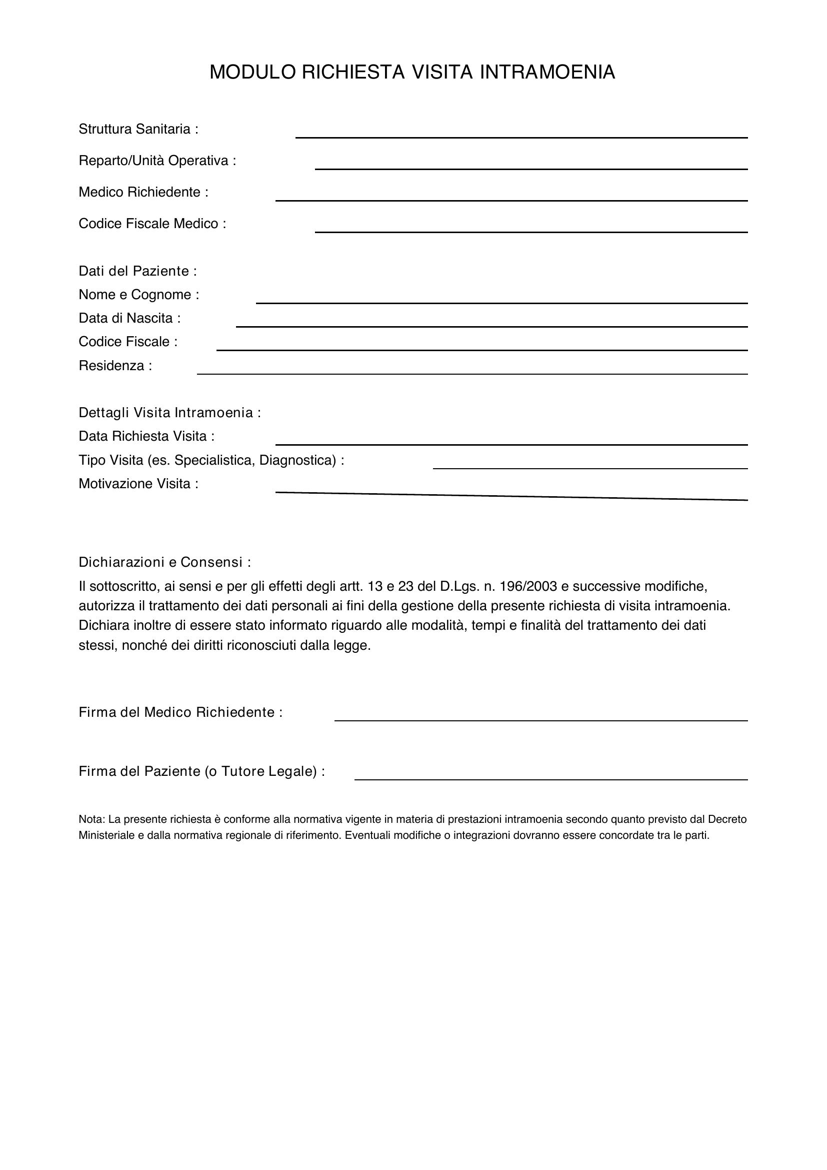 Modulo Richiesta Visita Intramoenia