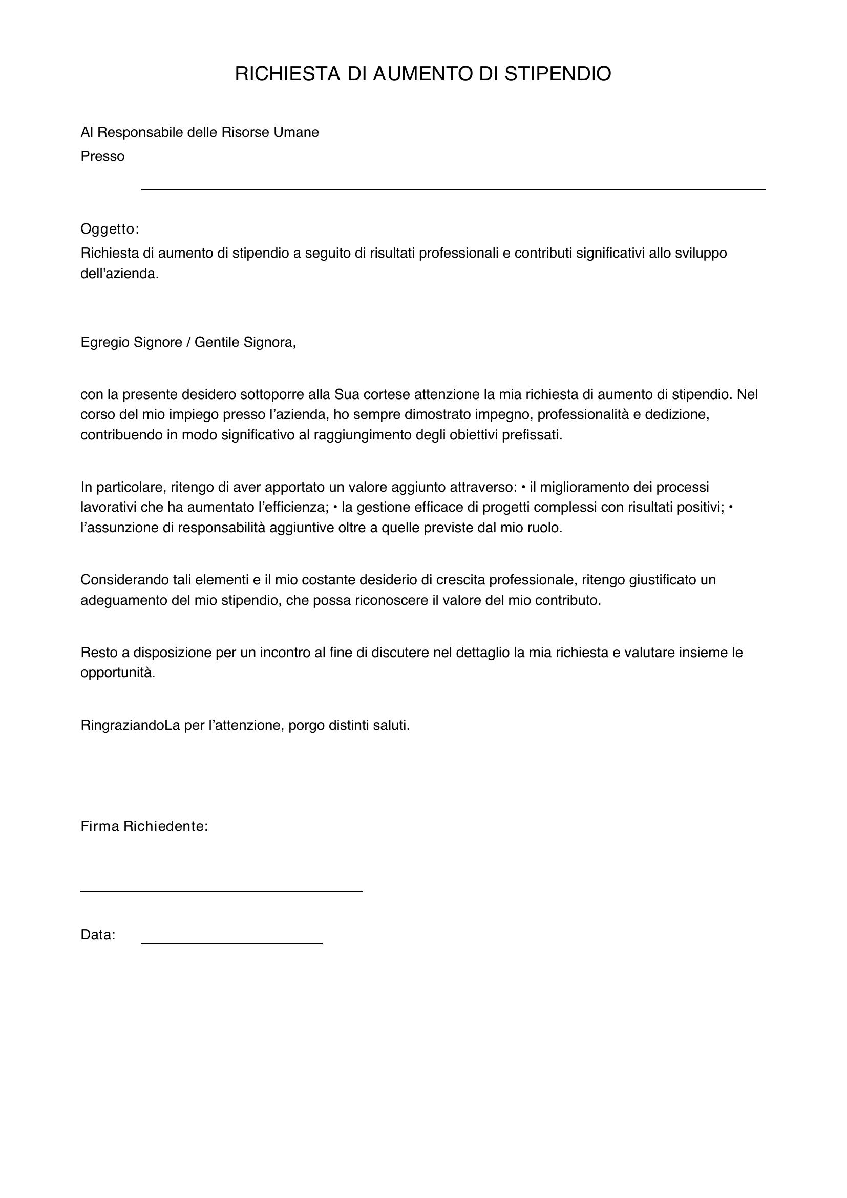 Richiesta Aumento Stipendio Fac Simile